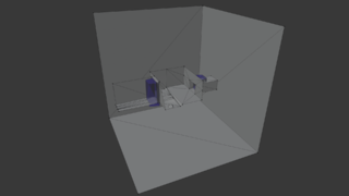 The collision around the Dojo interior. Some collision has been removed to show the inside. The large box around the room is solid, and falling to the bottom of it is a softlock in NG. This is avoided by using the overlay map to align Ammy's position while falling.