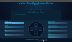 The Steam controller configuration options for emulating a directional pad with an analogue stick.